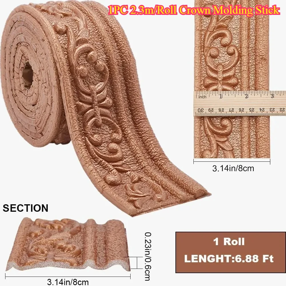 1PC 2.3m/Roll Crown Molding Stick - Flexible Foam Trim Self Adhesive Wallpaper Border 3D Decor