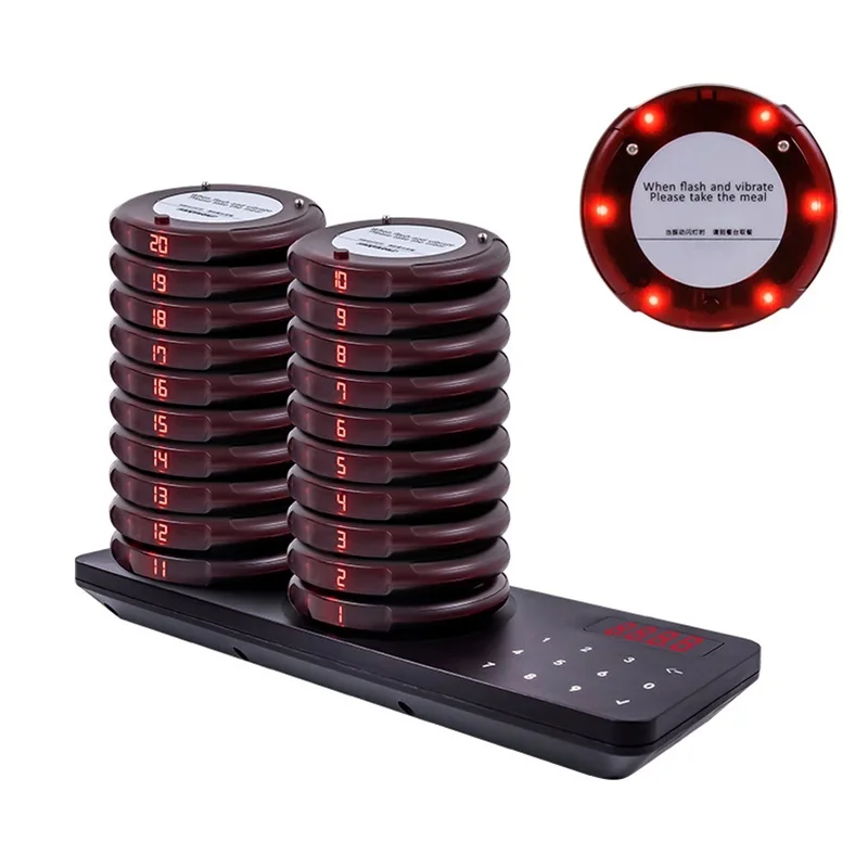 Top! Restaurant Pager Calling Paging System 20 Coaster Buzzers Dual Charging Base For Cafe Church Clinic Food Court