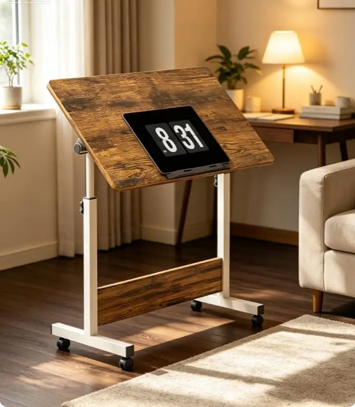 Adjustable Height Standing Desk with Lockable Wheels - Mobile Collapsible Laptop Workstation for Home Office - Ergonomic Rolling Computer Table with Anti-Slip Bar, Space-Saving Design (80X40cm)