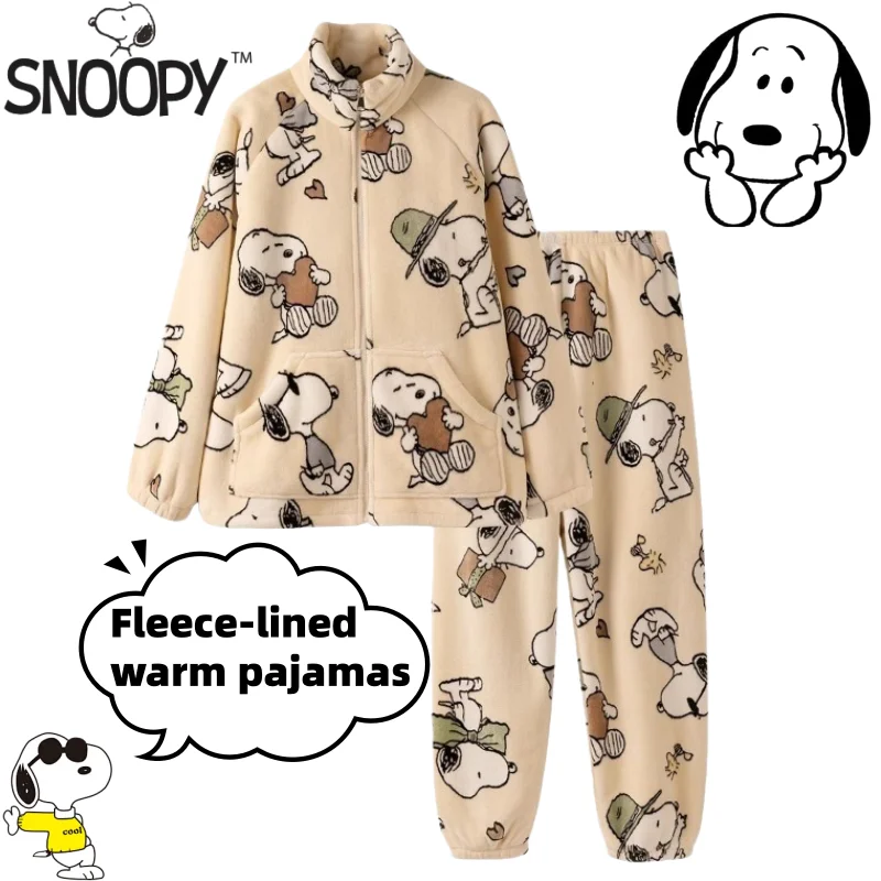Nuevo pijama cálido de mercancía de personaje de anime kawaii bonito de Snoopy, ropa de casa de lana coral de dibujos animados versátil y creativa de alta apariencia