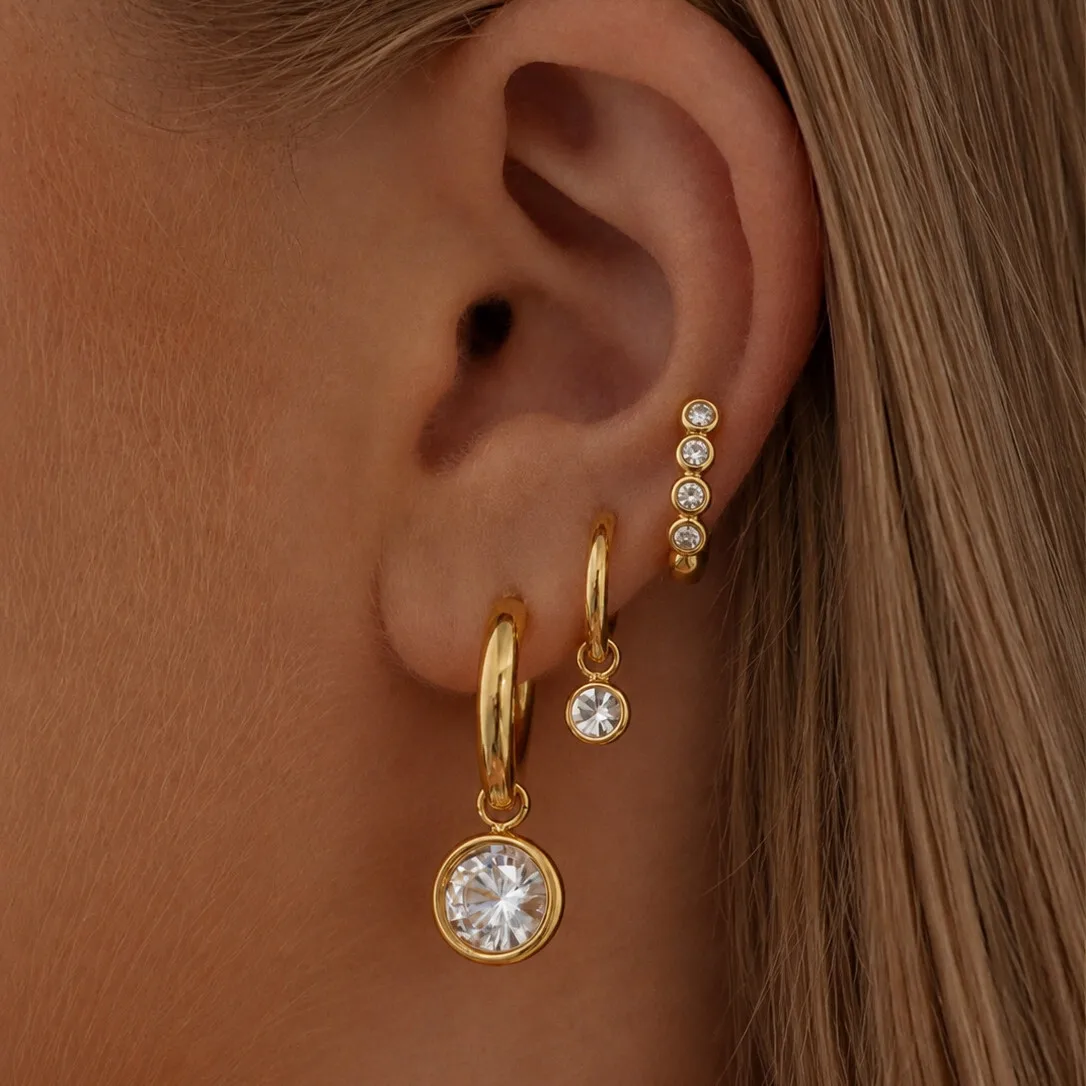 SHIXIN 3 Styles 18K Gold Plated Zircon Stud Earrings Women Exquisite Stainless Steel Cartilage Piercing Ear Luxury Jewelry Gifts