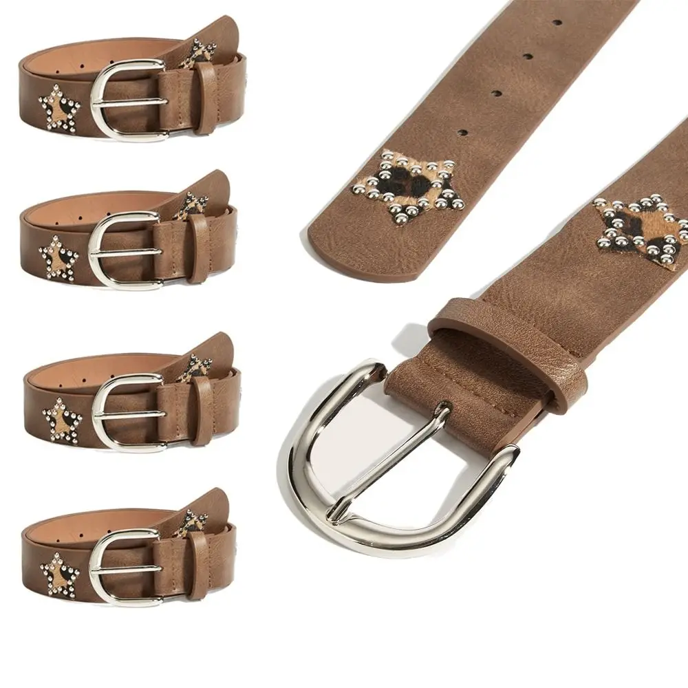 جديد ريترو الهيب هوب حزام الخماسي عنصر البني بولي Leather حزام جلد حجر الراين الديكور دبوس مشبك حزام ملابس الشارع