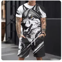 Men's Casual Sports Suit Printed 3D Fierce Wolf Pattern Oversized Loose Men's Top Y2K Style Suit Summer Casual Breathable Suit