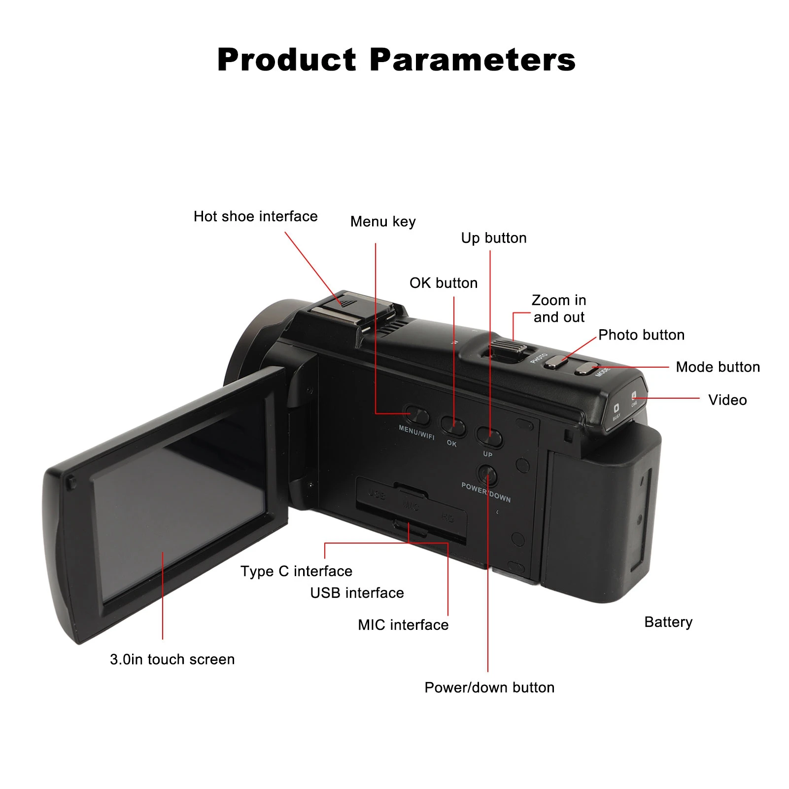 5K 48MP HD Digital Video Camera 16X Digital Zoom Touch  Screen Camera with W1 Lens Digital Video Camera Ultra Clear DV Camera