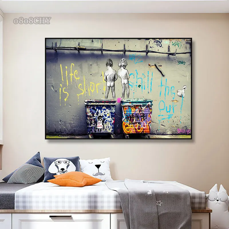 Abstract Banksy Life Is Short ,chill The Out Street Art Canvas Painting Funny Monkey Graffiti Poster Wall Art Picture Home Decor