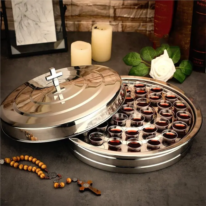 ABWZ-Holy Communion Tray For Churches Stainless Steel With Lid-Communion Set Cup Tray- Church Supplies(Not Including Individual