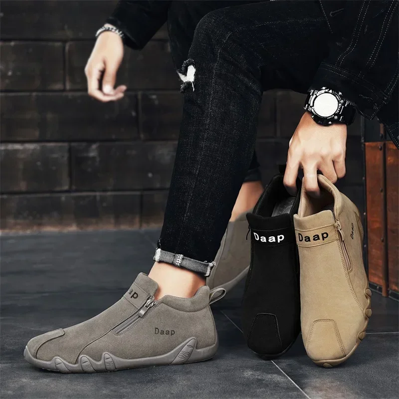 Autumn Suede Casual Shoes for Men 2023 Fashion Round Toe Flat Slip on Walking Shoes for Men Outdoor Light Male High Top Sneakers