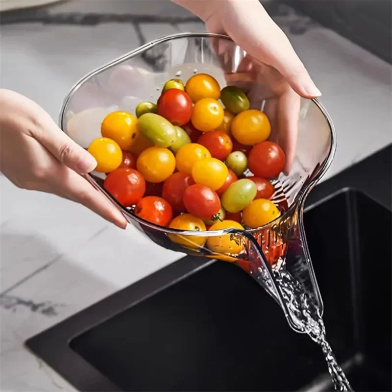 Transparent Drain Basket Funnel For Kitchen Multifunctional Drainage Basket Vegetable Fruit Washing Basket Kitchen Organizer