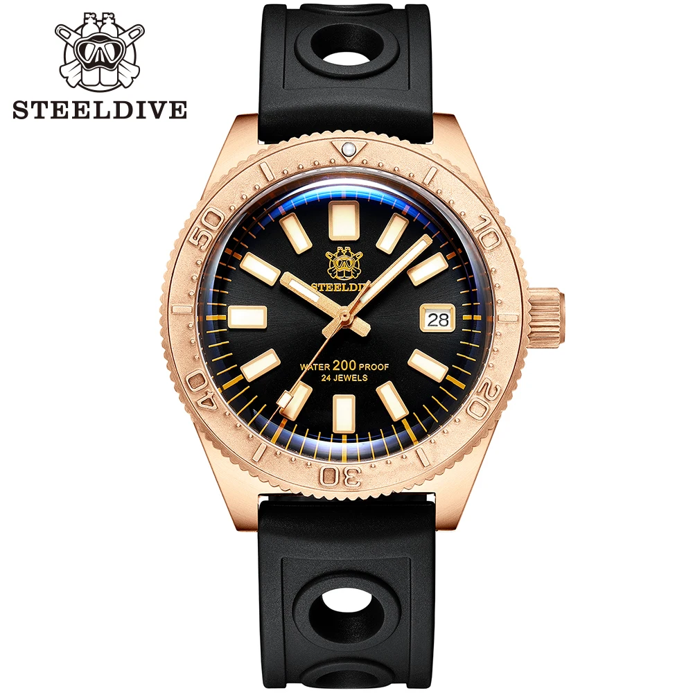 

STEELDIVE SD1962S Dive Watch For Men CUSN8 Bronze Wristwatch Sapphire Crystal Bubble Mirror NH35 Mechanical Watch Super Luminous