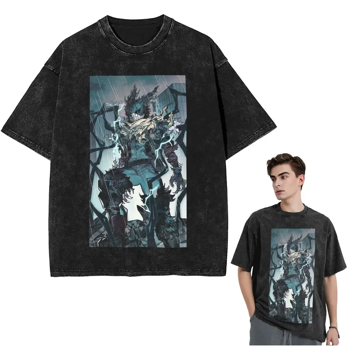 Streetwear T-Shirts My Hero Academia Washed T Shirt Short Sleeve Hip Hop T-Shirt Tops Tees for Men Women