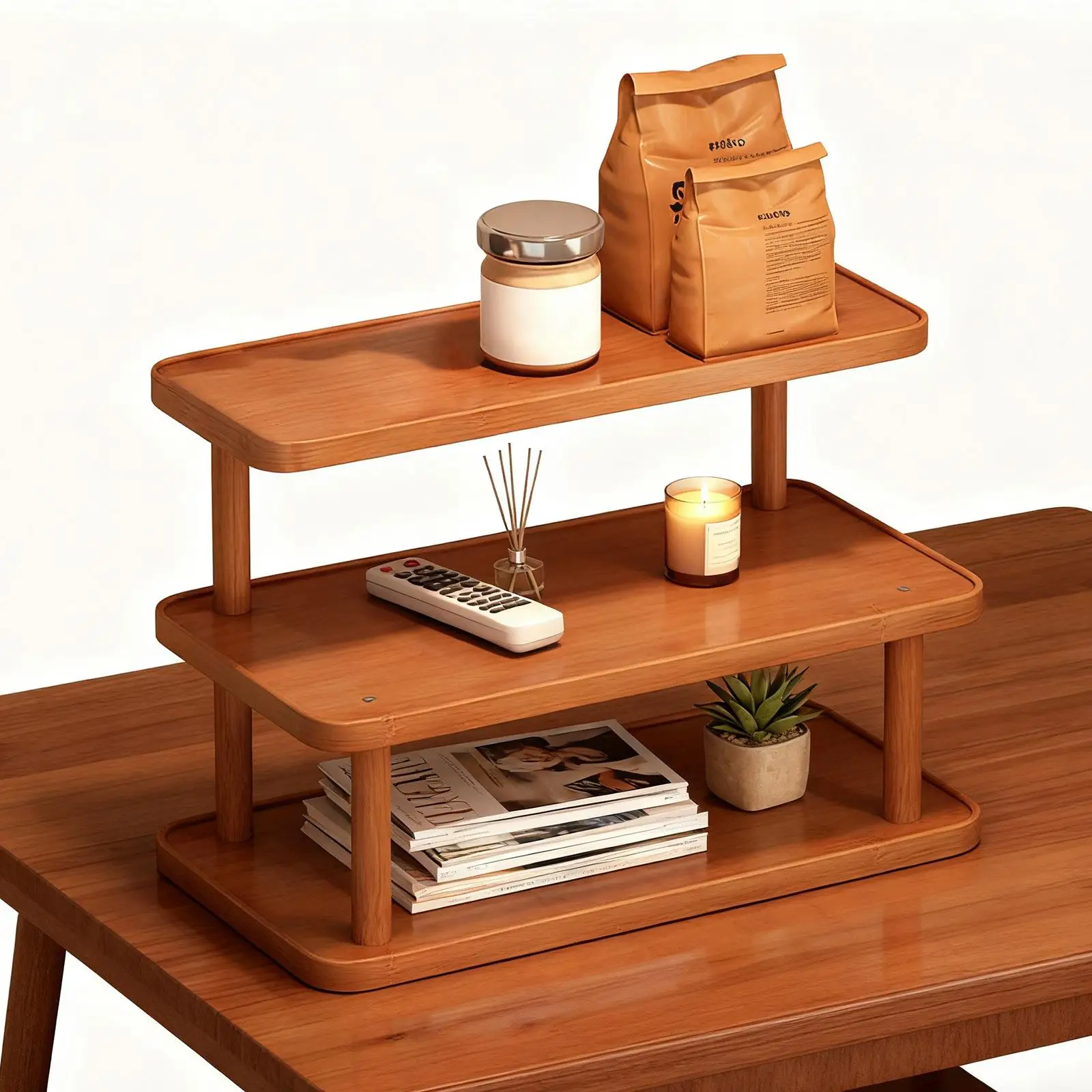 3 Tier Display Stand Wood Riser Shelf Multipurpose Decorative Organizer for Bathroom Kitchen Room Countertop Storage