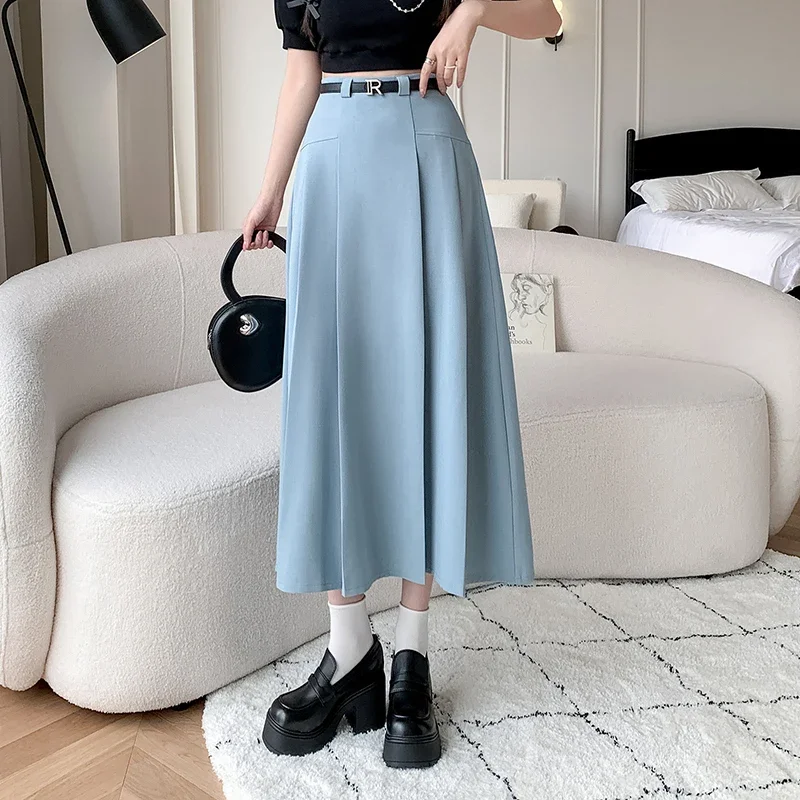 

Ladies Elegant Fashion Large Hem Pleated Long Black Skirt Women Clothes Girls Korean Skirts Chic Casual Faldas Largas BPAK9163