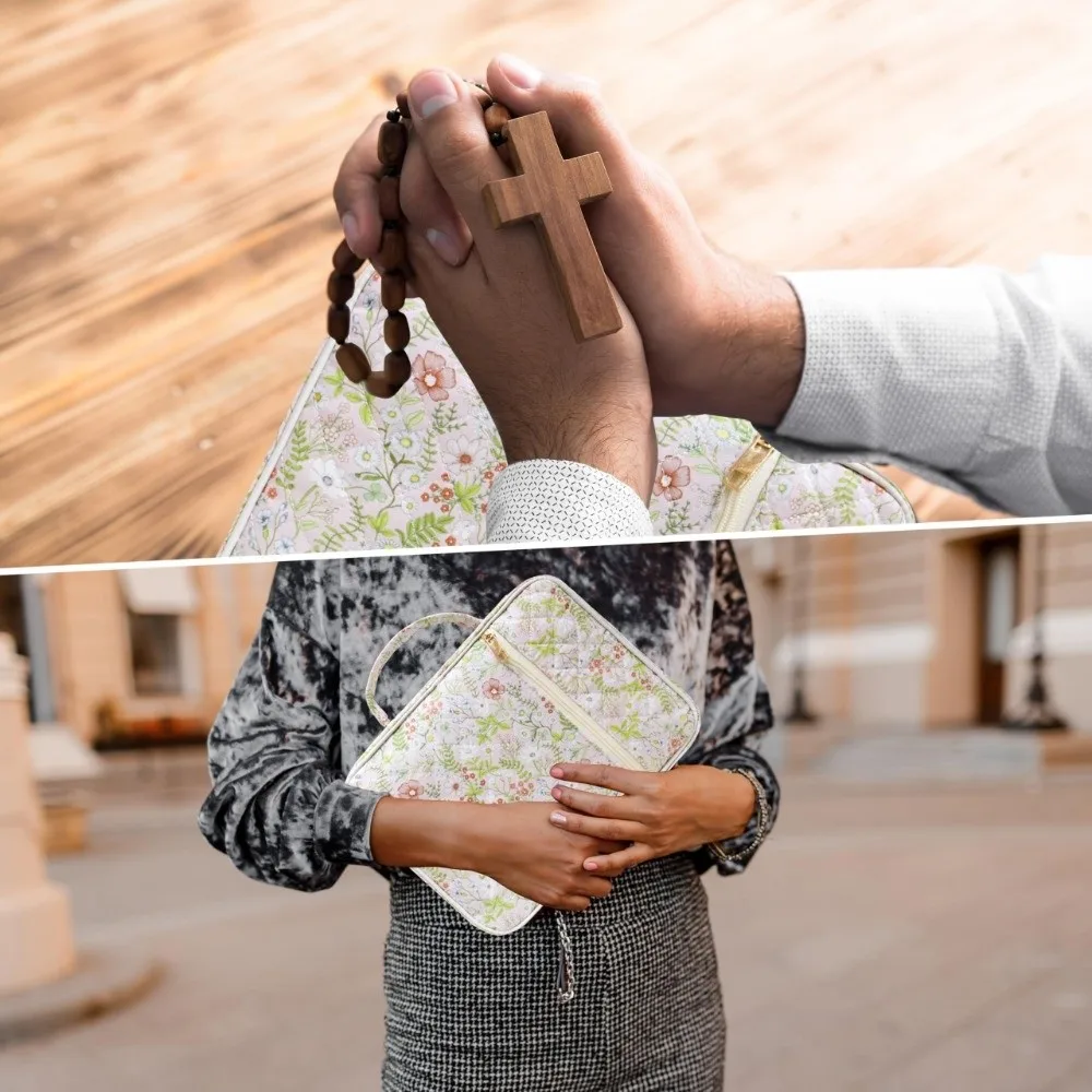 

Quilted Bible Cover Case for Women Large Portable Bible Carrying Case Dust-proof with Pen Stickers Bible Cover Bag