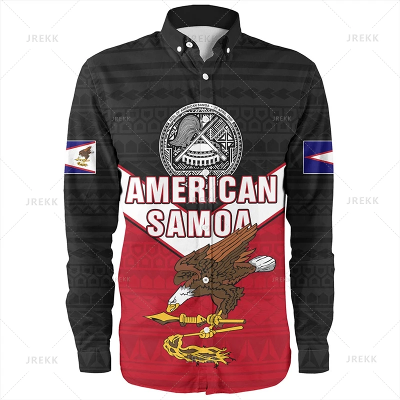 

Small Size Vintage 3D Printing American Samoa Emblem Long Sleeve Shirts Men Samoa Ethnic Patterns Graphic Lapel Blouse Clothing