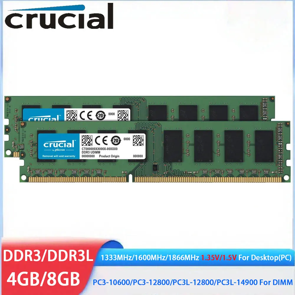 

Crucial Memoria RAM DDR3 DDR3L 4GB 8GB 16GB 1333 1600 1866MHz Desktop Memory 1.5V 1.35V PC3L-12800 14900 Non-ECC UDIMM PC RAMs
