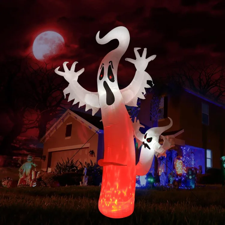 8 FT Halloween Inflatables Outdoor Decorations Ghost - Blow Up Yard Decorations for Halloween Party, Built-in Red LED Disco