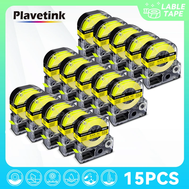 

PLAVETINK 15x 12/18mm Fluorescent Label Tape For Epson SK12Y SK12G SK12P SK12D LK-4YBF LK-4GBF For EPSON Label Maker LW-600P 500