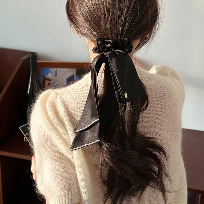 

Silk Satin Bow Ribbon Scrunchies Soft Elastic Hair Ties for Women Low Bun Ponytail Holder Minimalist Elegant Daily