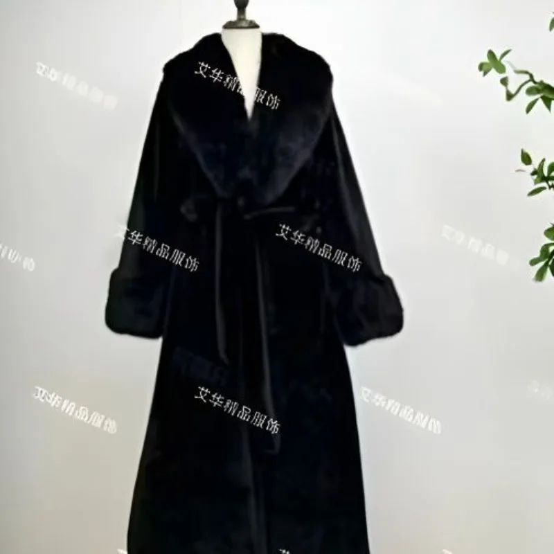 

Куртка-пальто женская из искусственного меха с меховым воротником, утепленная, комфортная, повседневная, модная, нишевая, универсальная, премиум-класса, элегантная