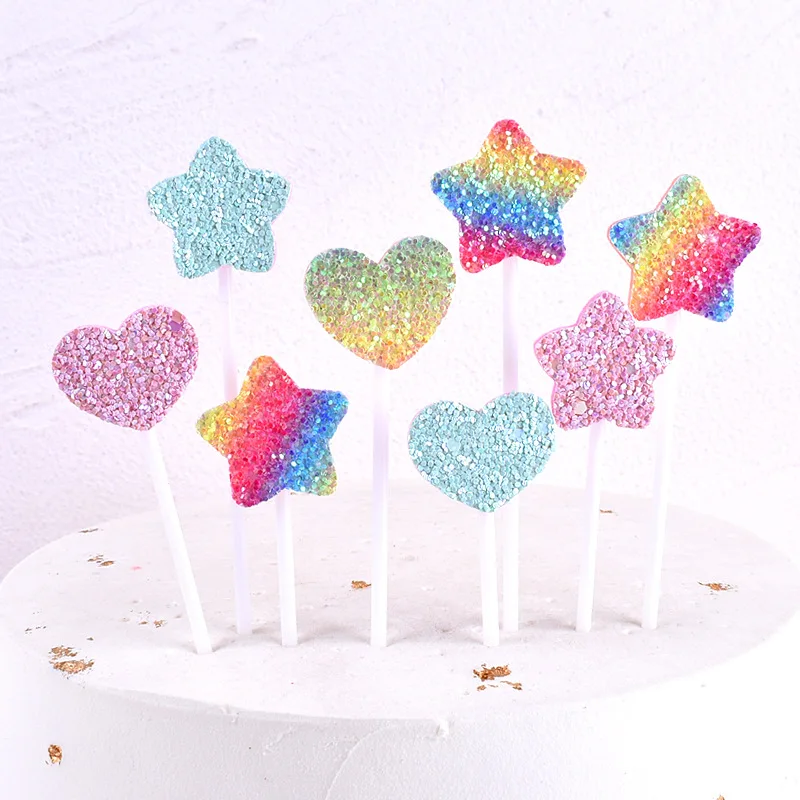 Hart Ster Happy Birthday Cake Topper Kleurrijke Ster Bruiloft Kids Party Cake Diy Bakken Cupcake Toppers Decoratie Baby Shower