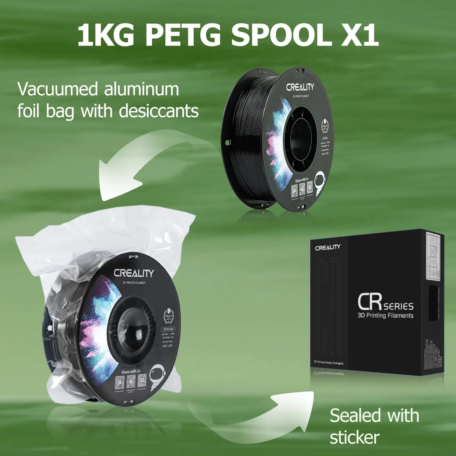 خيوط طابعة ثلاثية الأبعاد PETG الرسمية من Creality 1.75 مم 12 لفات حزمة عالية الدقة وصلابة قوية عديمة الرائحة تدفق مقاوم للرطوبة