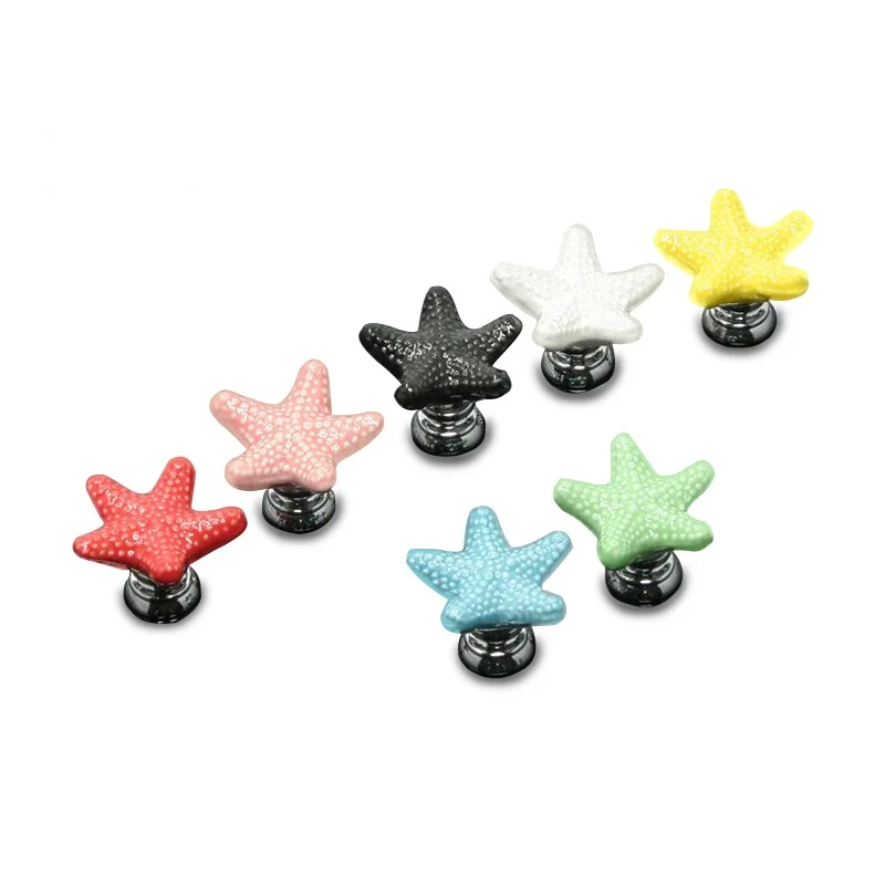 Starfish Ceramic Desk Drawer Knobs Cabinet Pulls Kitchen Handles Cartoon Furniture Handle for Kids Room Furniture Hardware