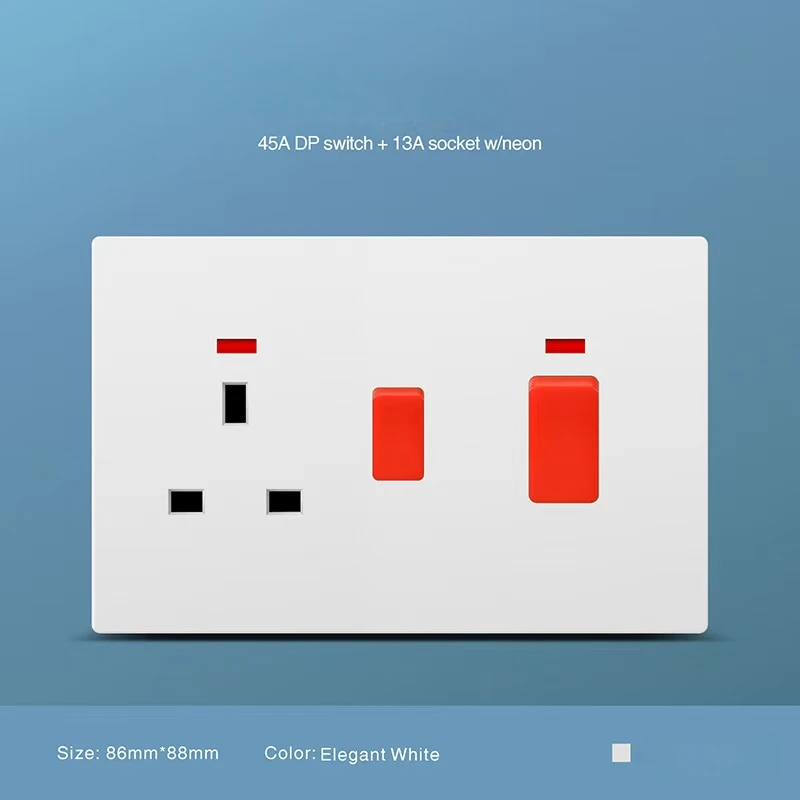 British Style Skin Feel Matte White Recessed Wall Switch and Socket Panel 13A 250V