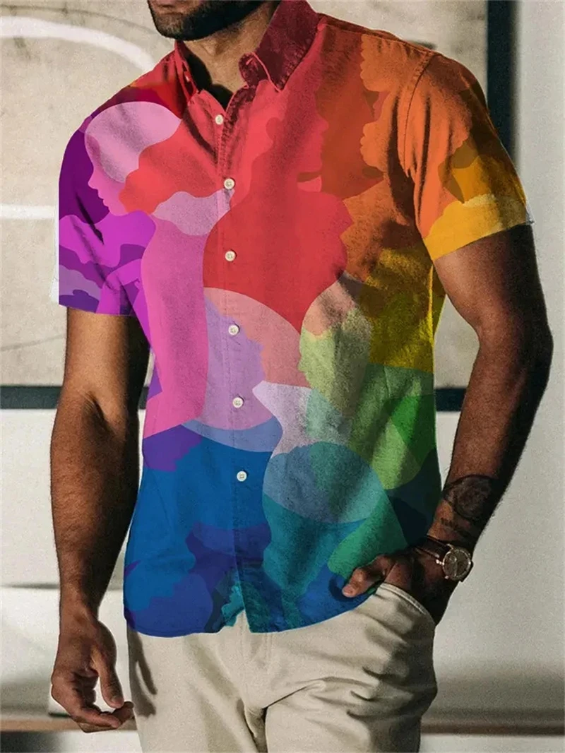 Rainbow 3D Printed Shirt Man/Women High Quality Casual Fashion Short Sleeves Shirts Button Lapel Tops Summer Blouse Clothing