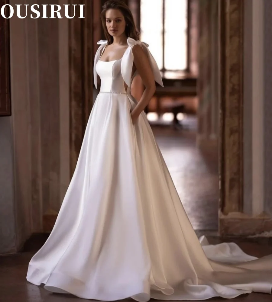 

Court Train Robe De Mariee With Belt 2024Customize To Measures With Pocket Stunning Wedding Dress Satin Sweetheart Charming