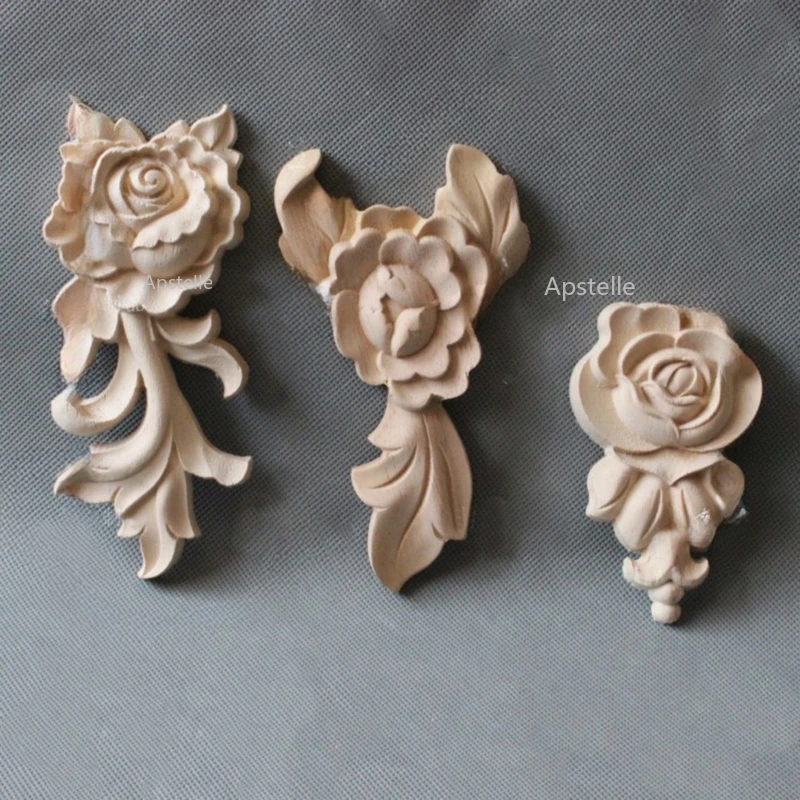 Small Decals Home Decoration Accessories White Embryo Carved Decals Retail Solid Wood European Rose