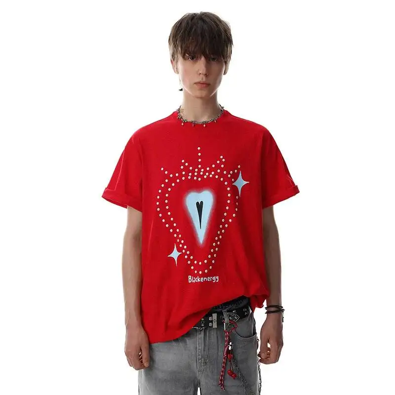 LUZHEN 2026 Summer Polka Dots Patchwork Decorate Printed Short Sleeve T-shirts Men's Fashion Loose Casual Tops Round Neck JY7769