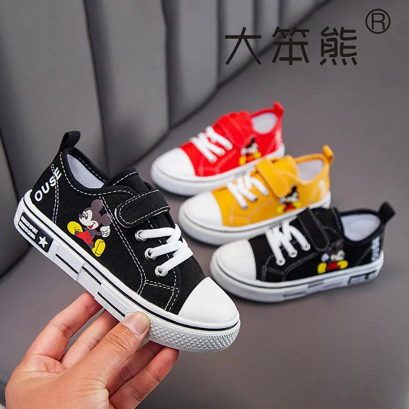 Spring Children's Canvas Shoes Mickey Mouse Boys And Girls' Versatile Middle And Large Children's Biscuit Bottom Student Leisure