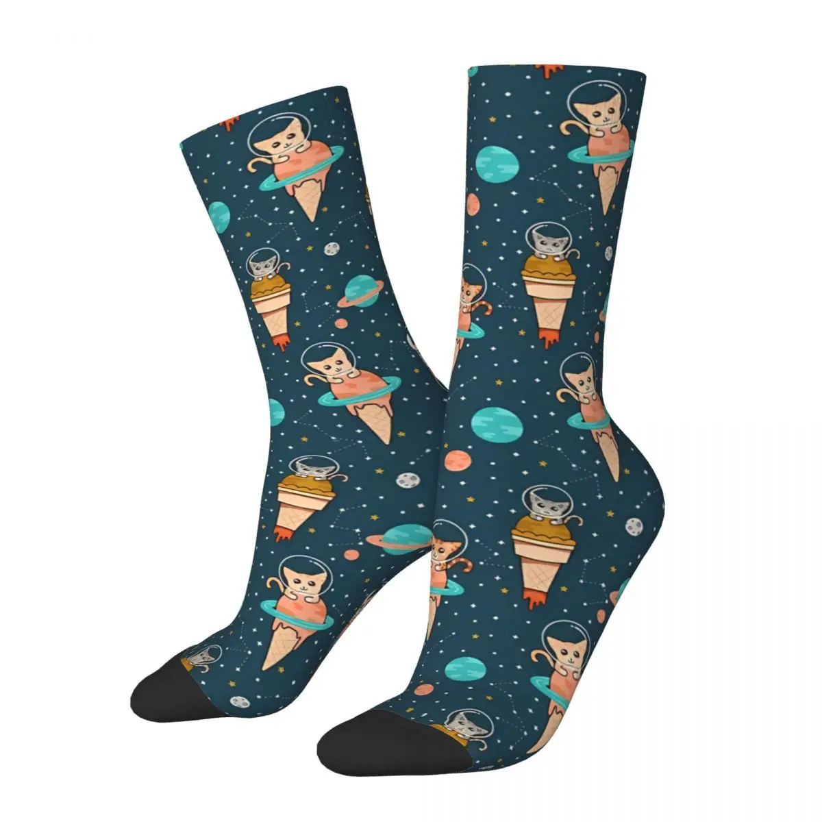 Cats Floating In Space Ice Cream Unisex Winter Socks Outdoor Happy Socks street style Crazy Sock