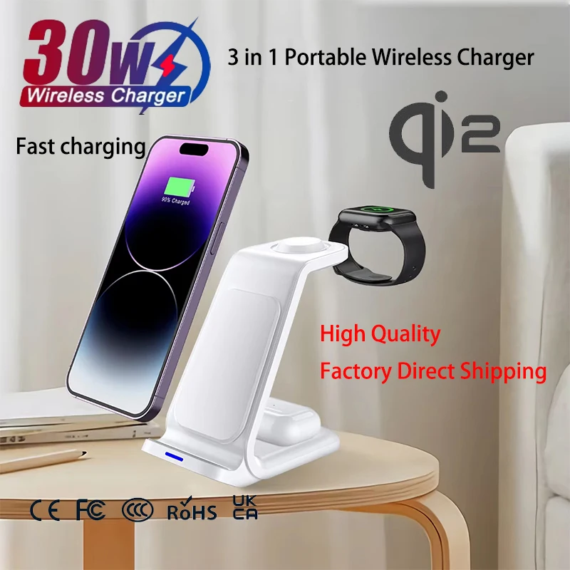 

Настольный портативный умный беспроводной зарядный держатель в форме стула для iPhone Series 3 в 1, беспроводная зарядная станция