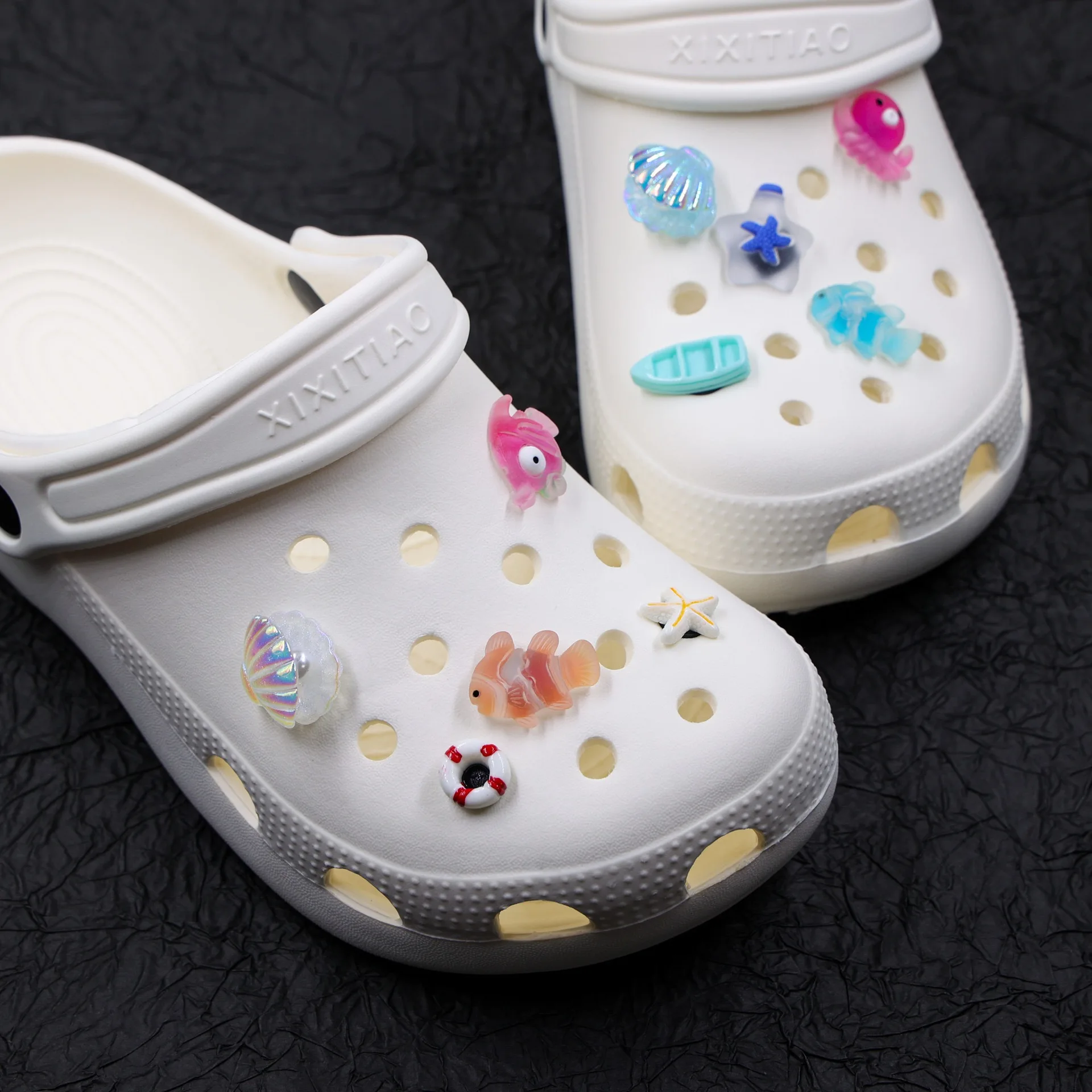 10pcs Shining Shell Marine Animal Shoe Charms Sandals Shoes Decoration Slipper Accessories for Girls Hole Shoes Child DIY Gift