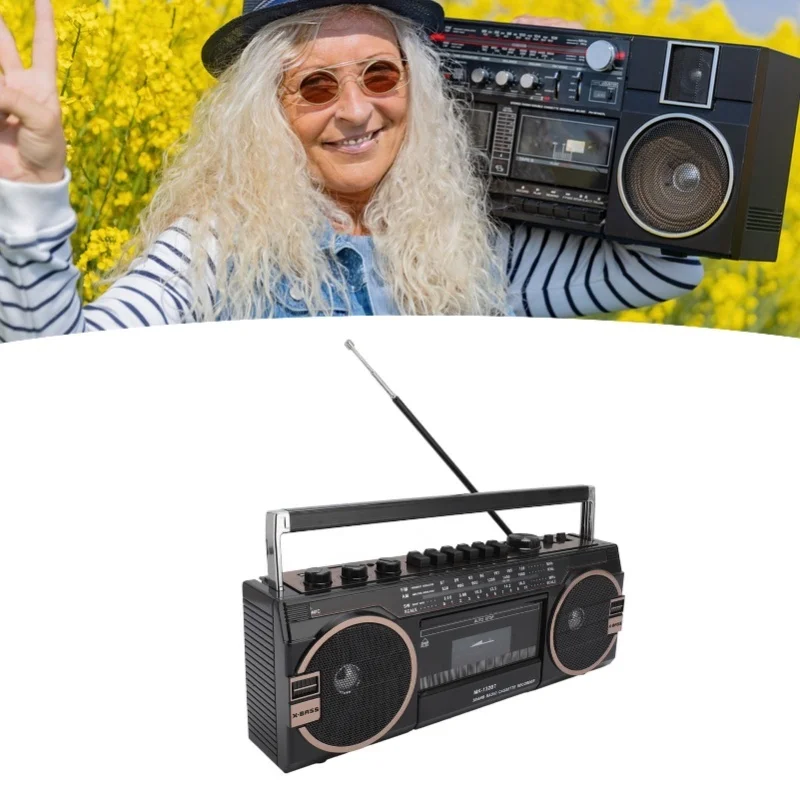 Lettore di cassette AM FM SW Bluetooth Vintage Ottima qualità del suono Porta USB 3,5 mm Aux In Registratore a nastro Nero Spina americana 110 V