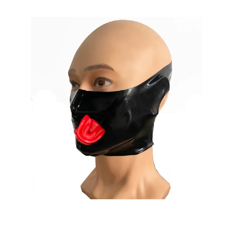 Latex Hood cosplay Mask Heterotypic Bonnet Seamless version Mouth Gag with Plug Insert Stuff