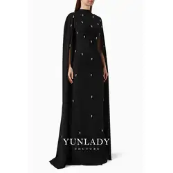 YUNLAN Luxury Dubai Black Rhinestone Beaded Shawl Evening Dress 2024 Saudi Arabian Ladies Special Occasion Formal Party Dress