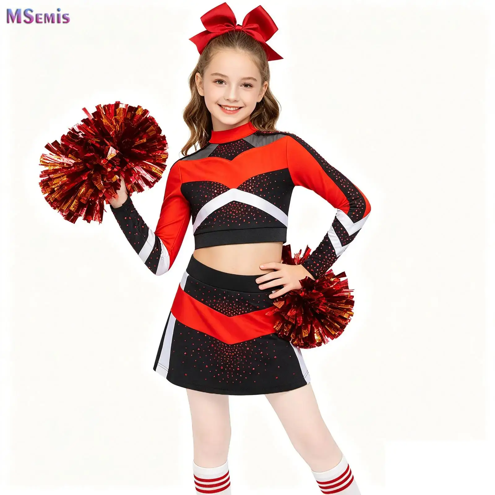 High School Cheerleader Costume for Kids Girls Halloween Cheer Uniform Dance Competition Team Sports Cheerleading Dress Up