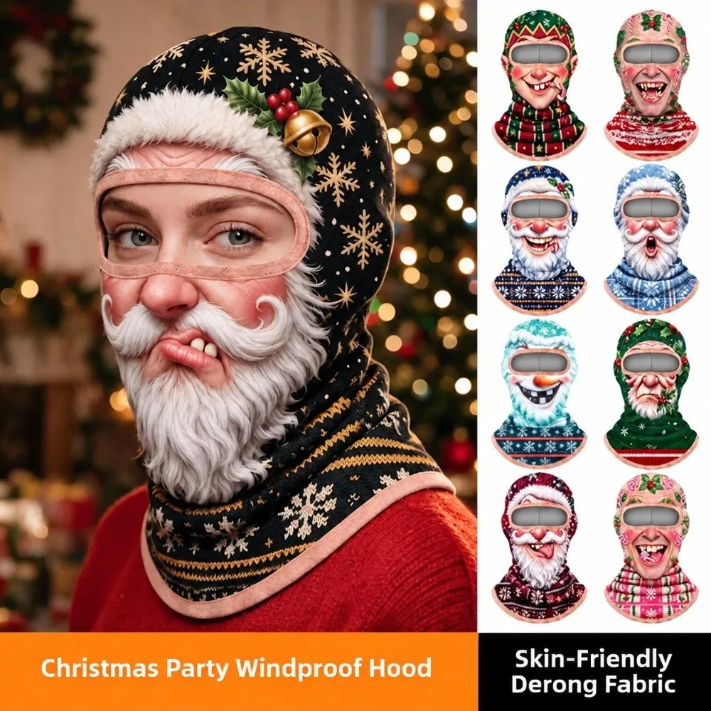 Prank 3D Printed Funny Face Balaclava Santa Claus Windproof Full Face Hood Thermal Warm Face Cover Skiing