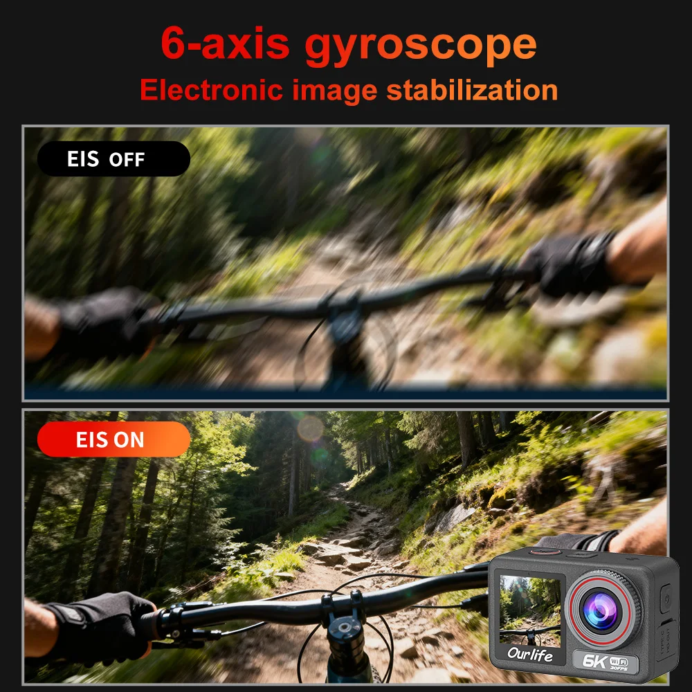 Ourlife 6K30FPS Action Camera 2.2 Inch Touch Screen 170° DVR 40M Waterproof Remote Control 5X Zoom Pre Record WiFi Sports Camera view 2