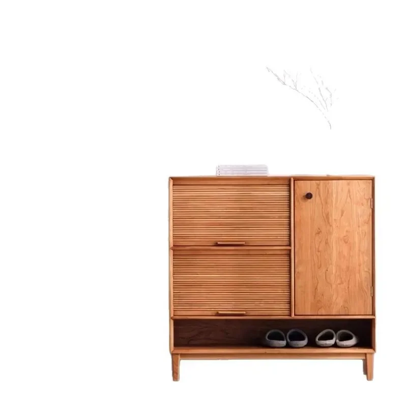 

The shoe cabinet is simple, solid wood storage, large-capacity entrance, integrated shoe rack against the wall