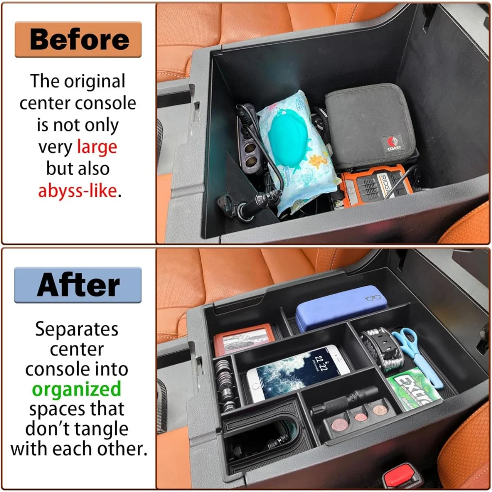 

For Toyota Tundra 2014-2021 Center Console Armrest Organizer Tray Durable ABS Black Storage Box With Divider Car Accessories