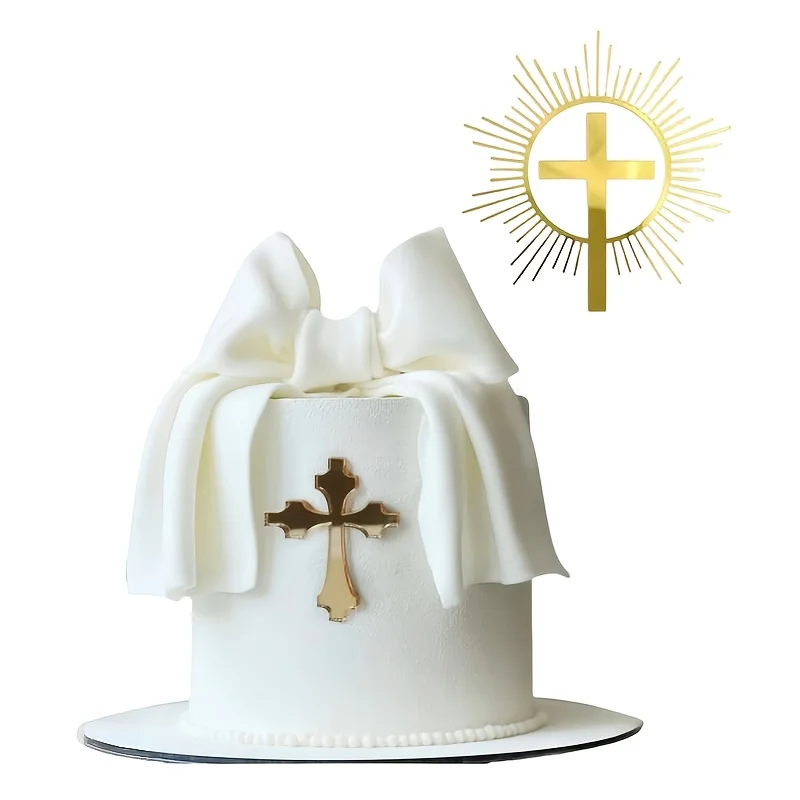 3 قطع من قطع علوية الكيك لعيد الميلاد السعيد والمناولة المقدسة - ديكور متقاطع وحروف PMMA لعيد الميلاد وعيد الميلاد والاحتفالات الدينية (E) #1