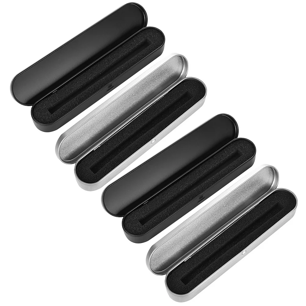 4 Pcs Black Silver Metal Pen Box Stationery Pencil Case Crayon Holder Kids Desk Accessories ganizer With Supple Liner