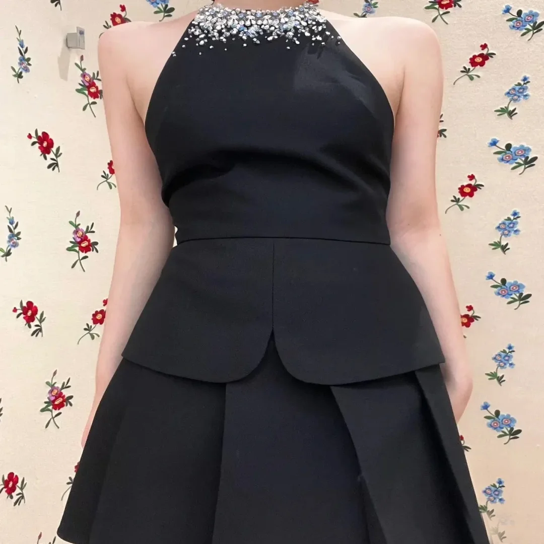 수제 라인스톤 목걸이 허리 조절 가짜 투피스 드레스 여성 패션 가을 2023 폴리에스터 섬유 00% 가운