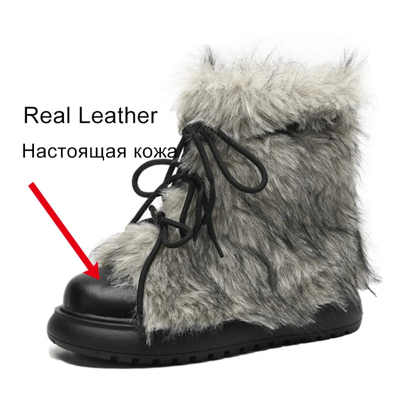 Women's Real Leather Snow Boots – Winter Flats Size 34-40