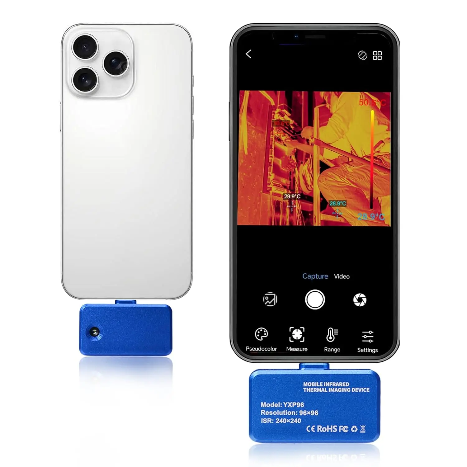 

Thermal Imaging Camera for Android, 96 x 96 Infrared Camera with USB-C, 25Hz, 40mK, -20°C to 550°C, Smartphone IR Thermal Imager