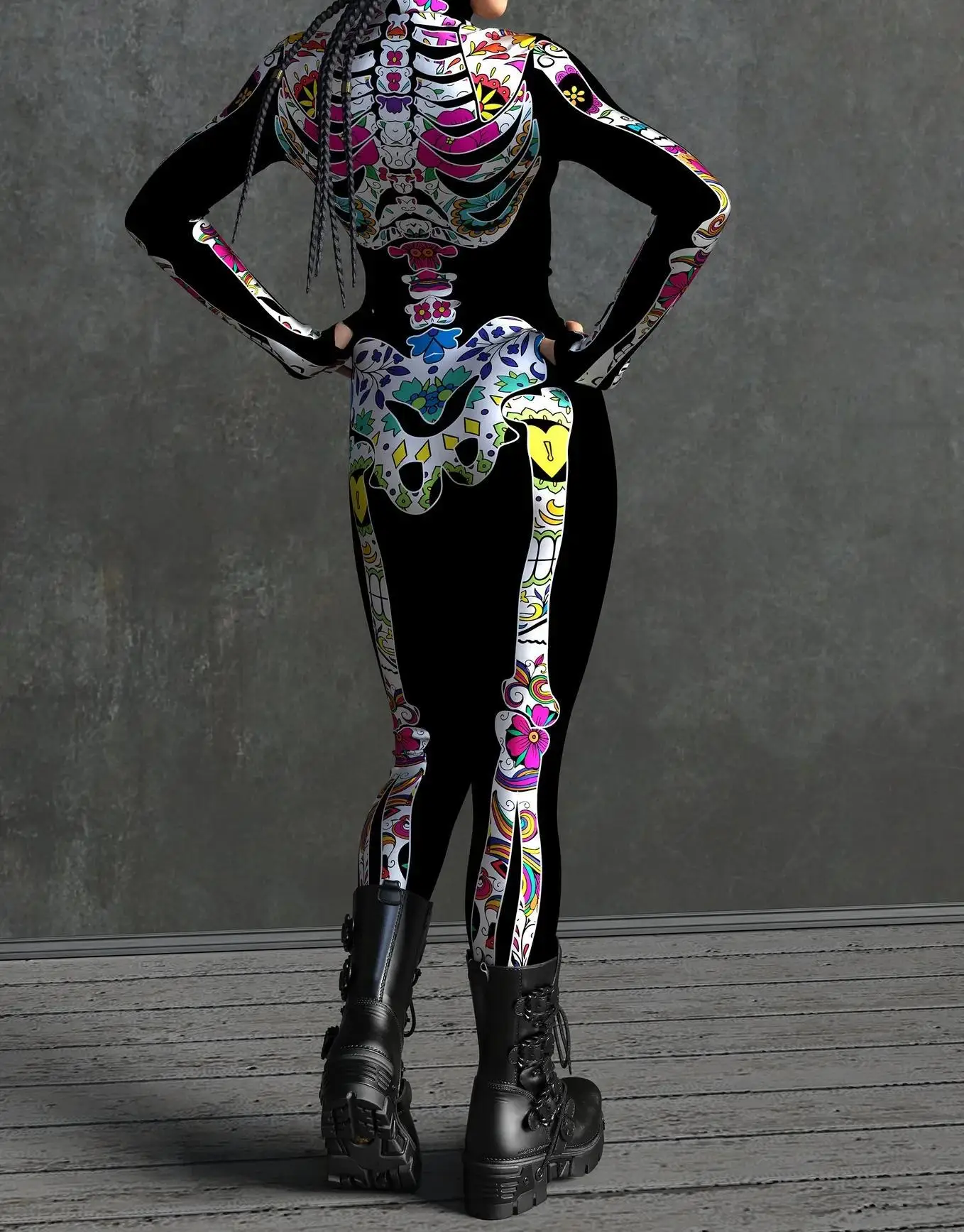 Karneval Totenkopf Party Bodysuit Damen Sexy Horror-Print Jumpsuit Feiertagsparty Maskerade Catsuit Kostüm Einzigartiges Aerial Yoga Set – Detail 27