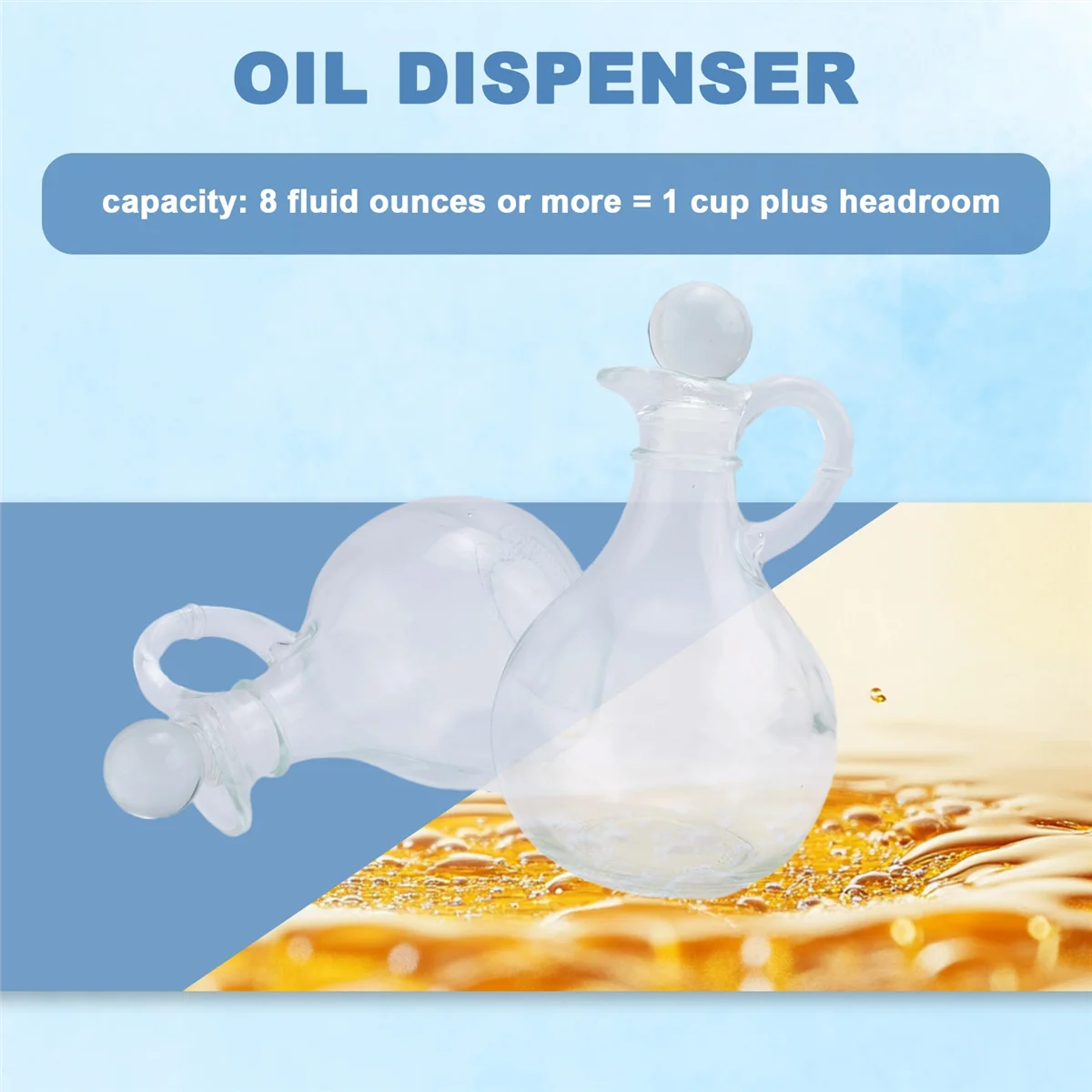 ขวดใส่น้ํามันและน้ําส้มสายชู (ชุด 2 ชิ้น) ขวดใส่น้ํามันแก้วทรงกลมพร้อมจุกปิด